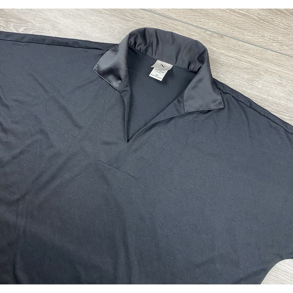 Natori Women's Satin Detail Spilt Neck Polo Blouse Black Size XS